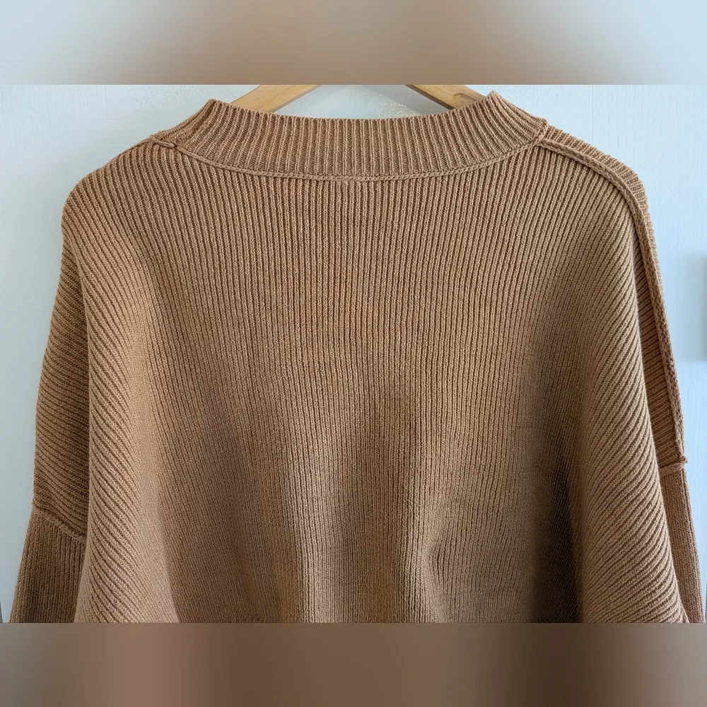 Free People Easy Street Crop Pullover Ribbed Knit Sweater Camel Tan Size S